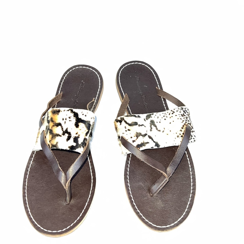 Tommy Bahama Hair Calf Leather Women Flip flops Sandals 9